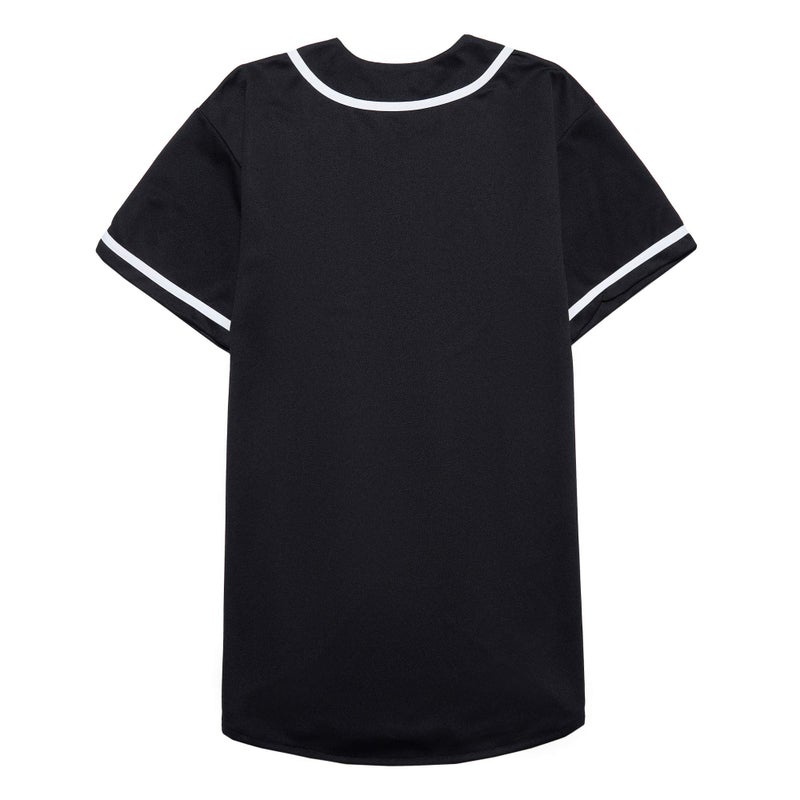 EALER BJ80 Series Mens Baseball Jersey Button Down Shirts Short Sleeve Hipster Hip Hop Sports Uniforms Black - Image 4