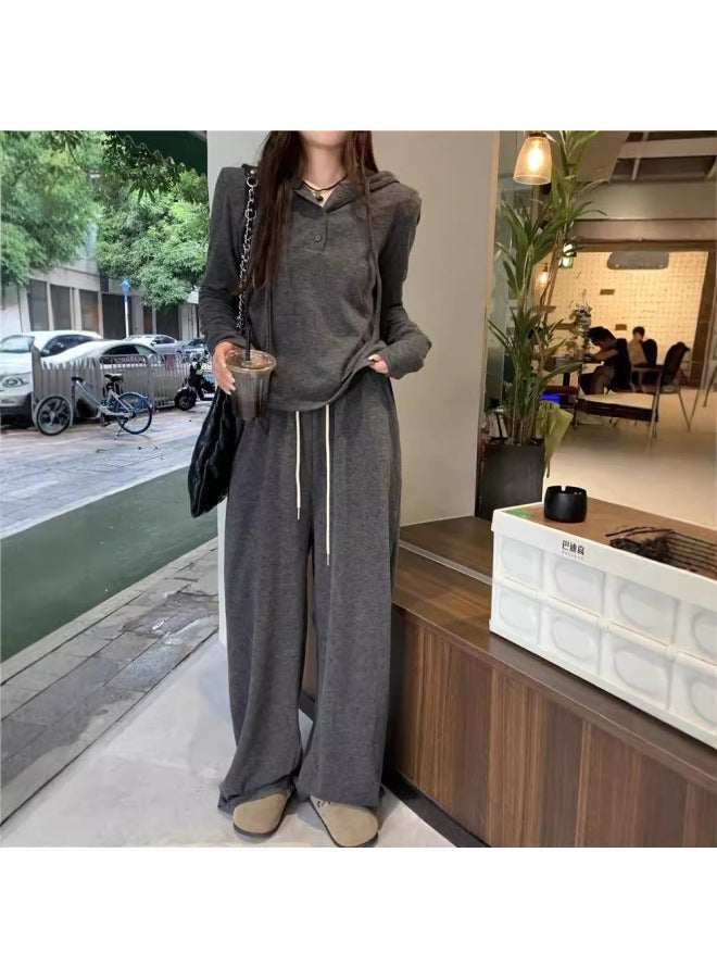 Salt-style Lazy Wear Hooded Long-sleeve T-shirt Wide-leg Casual Pants Women's Autumn New Fashion Set - Image 3