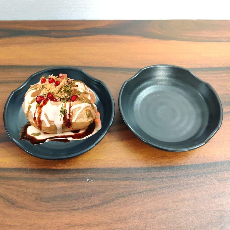 DECOR VIBES Melamine Dahi Bhalla and Chat Plate, Snack and Appetizer Plate, Tray for Party and Daily use Serving Platter (Matt Black, Dia 6 Inch, Pack of 6) - Image 2