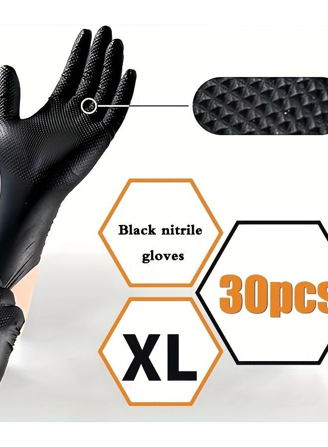 30pcs Black XL Heavy Duty 8mil Nitrile Gloves Reusable Disposable Durable Cleaning - Image 1