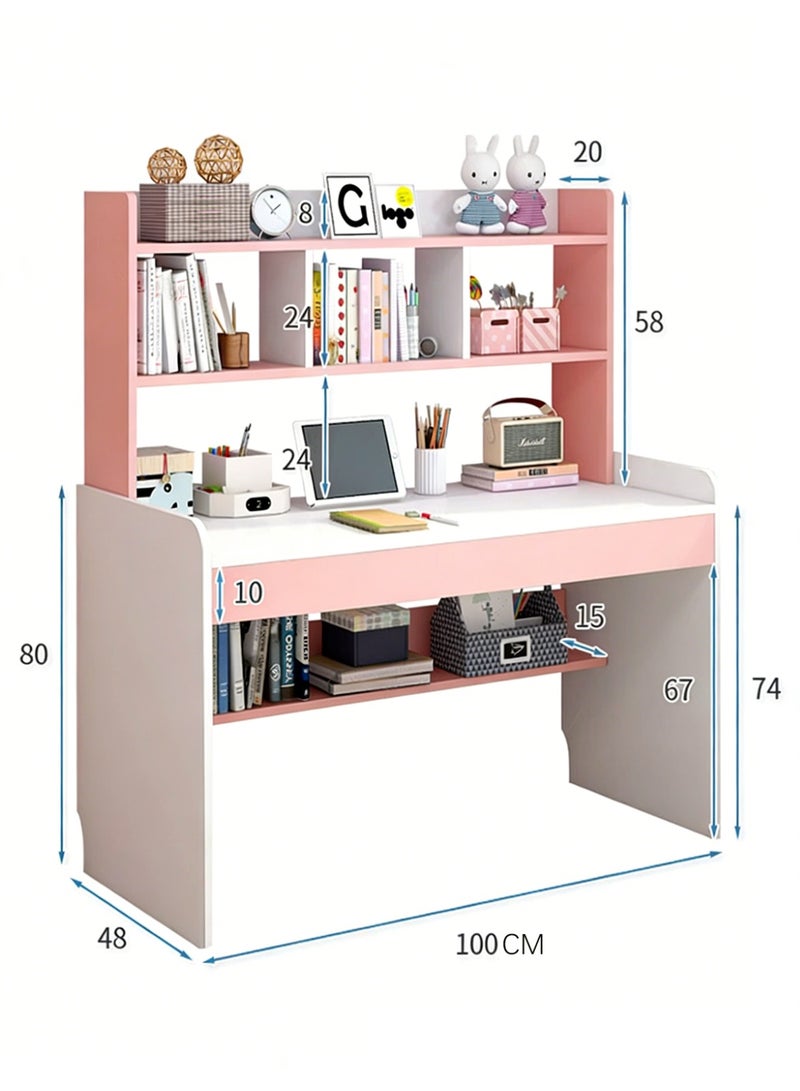 GoldenLike  مكتب كمبيوتر بطول 100 سم مع رف كتب، ورفوف تخزين متعددة المستويات، وطاولة دراسة، ومكتب كتابة لغرفة الأطفال - Image 5