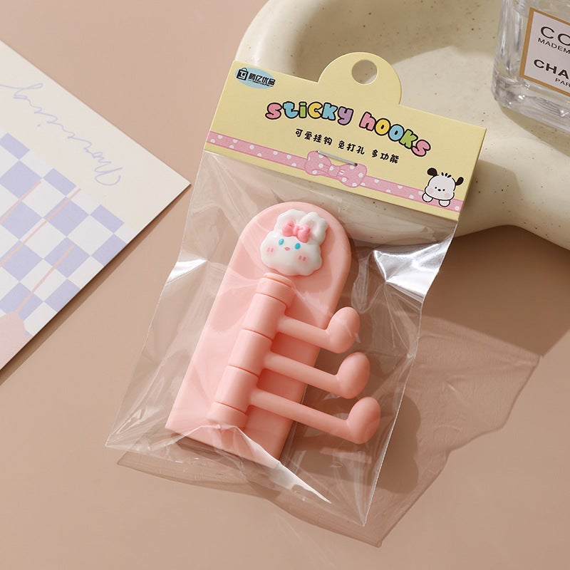 Multifunctional Cartoon Hooks Seamless Student Dorm Pink (plush bunny) 