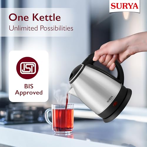 SURYA ROSHNI Aqua-i Electric Kettle 1500W 1.8L Stainless Steel Electric Kettle for Boiling Water, Tea, Coffee & Instant Noodles | Concealed Heating Element | Auto Shut-Off | Fast Heating - Image 4