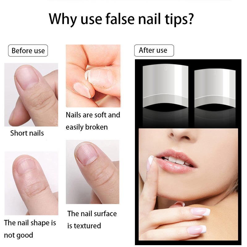 Ohlove Square Nail Tips Half Cover 500Pcs Clear Acrylic Nails French Short False Nails with Box (Natural) - Image 2
