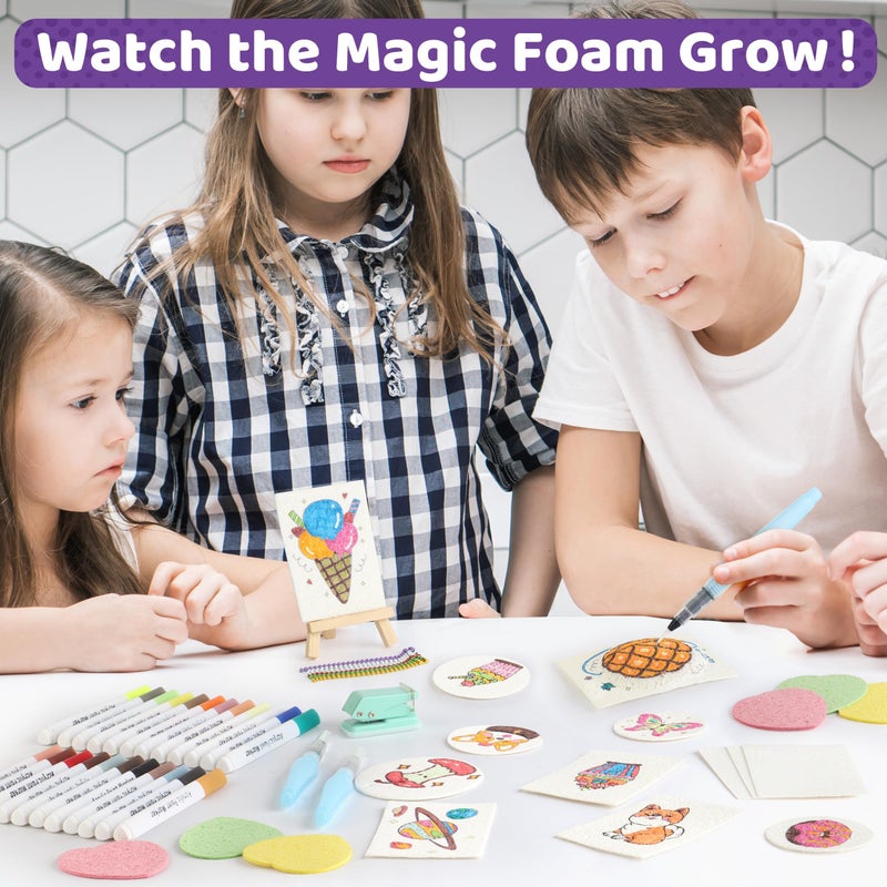 HEJIN 70PCS Magic Foam Texture Painting Kit, Magic Puffy Paint Kit with 30 Foam Texture Paper, 24 Colors Acrylic Paint Markers, Hole Punch Mini Display Stand, 3D Painting Craft Gift for Birthday, Christmas - Image 5