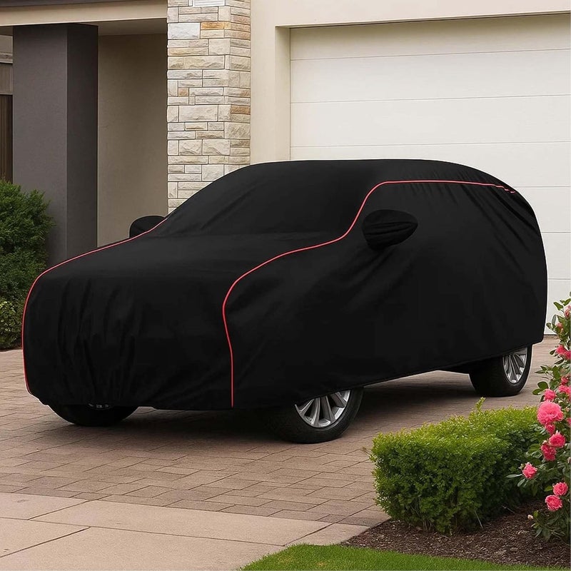 sulfar 100% Water Resistant Car Body Cover Compatible with Mirror for Mercedes Benz SLClass (Triple Stitched, Full Bottom Elastic, Black with Red Piping) - Image 4