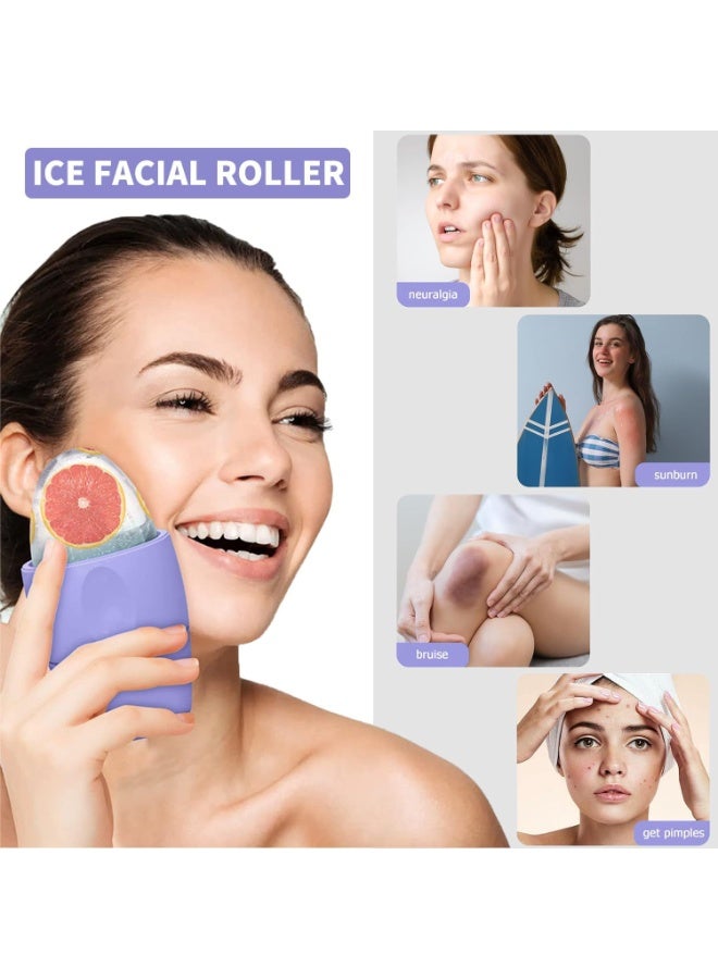 Facial Massage Roller, Silicone Eye And Face Compress, Cooling Ice Tray, Ice Compress Beauty Device, Purple - Image 3
