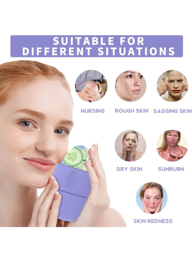 Facial Massage Roller, Silicone Eye And Face Compress, Cooling Ice Tray, Ice Compress Beauty Device, Purple - Image 2
