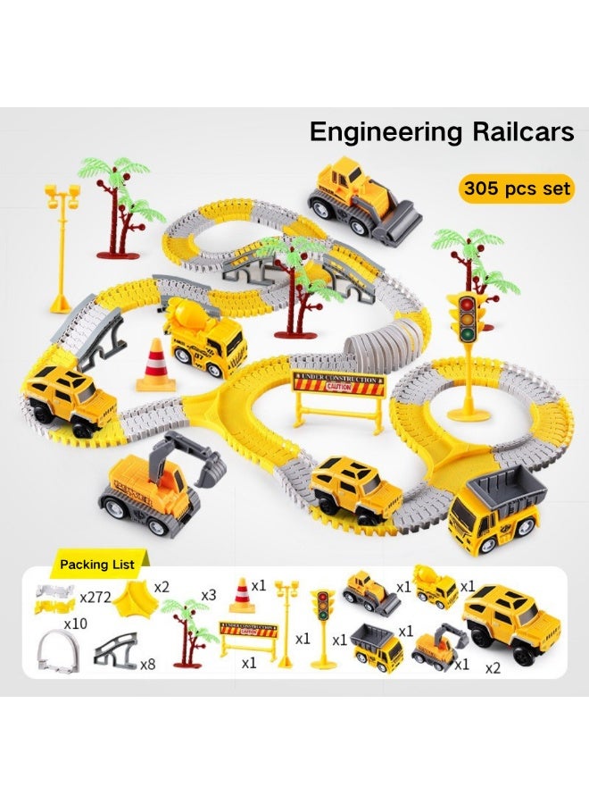 McDou Railcar Engineering Road Toys, 305 PCS Construction Toys, Variety Patchwork Kids Car Set, Construction Car and Flexible Track Playset , Best Toys for 3+ Boys and Girls - Image 2