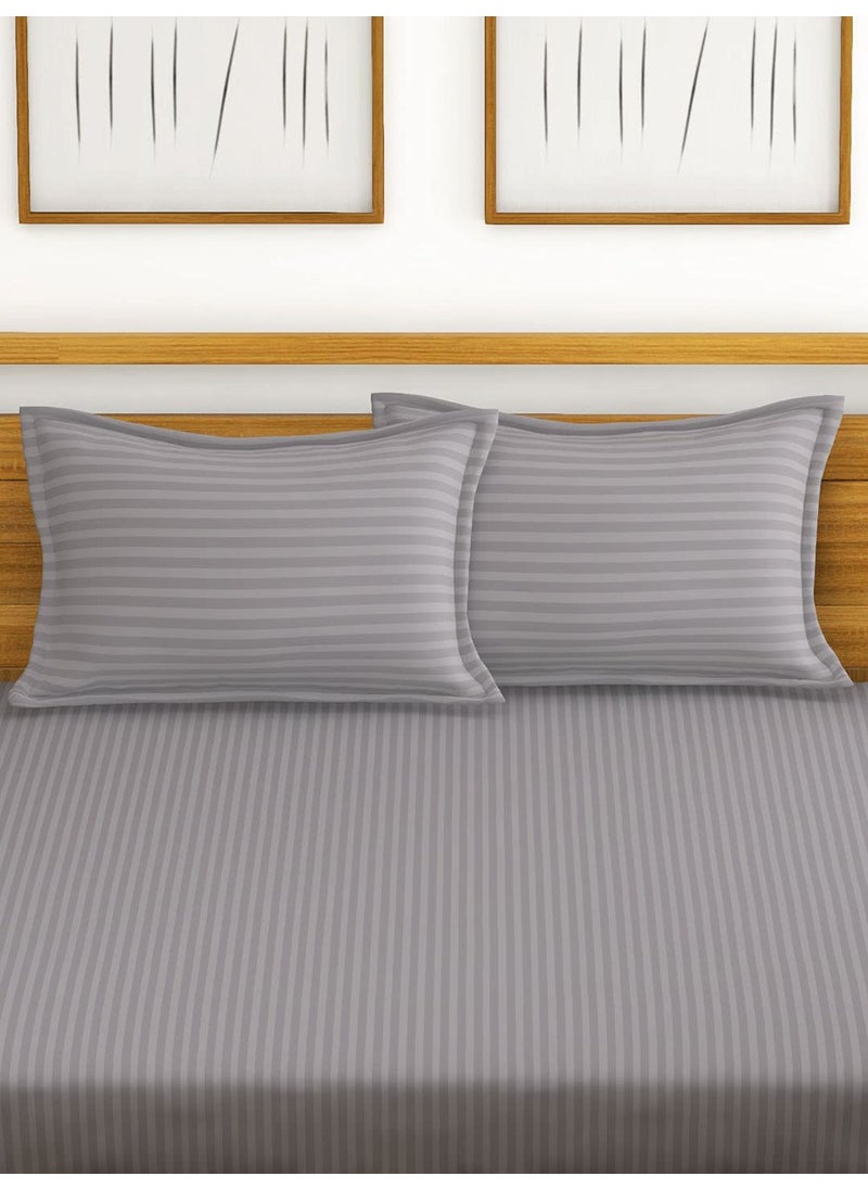 Bianca BIANCA Super Soft 100% Egyptian Cotton Satin Stripe XL King Double Bedsheet with 2 Pillow Covers -3pc Set (Hilton) | 100% Super Soft Egyptian Cotton Satin Stripe | Stripe-Silver Grey  - Image 2