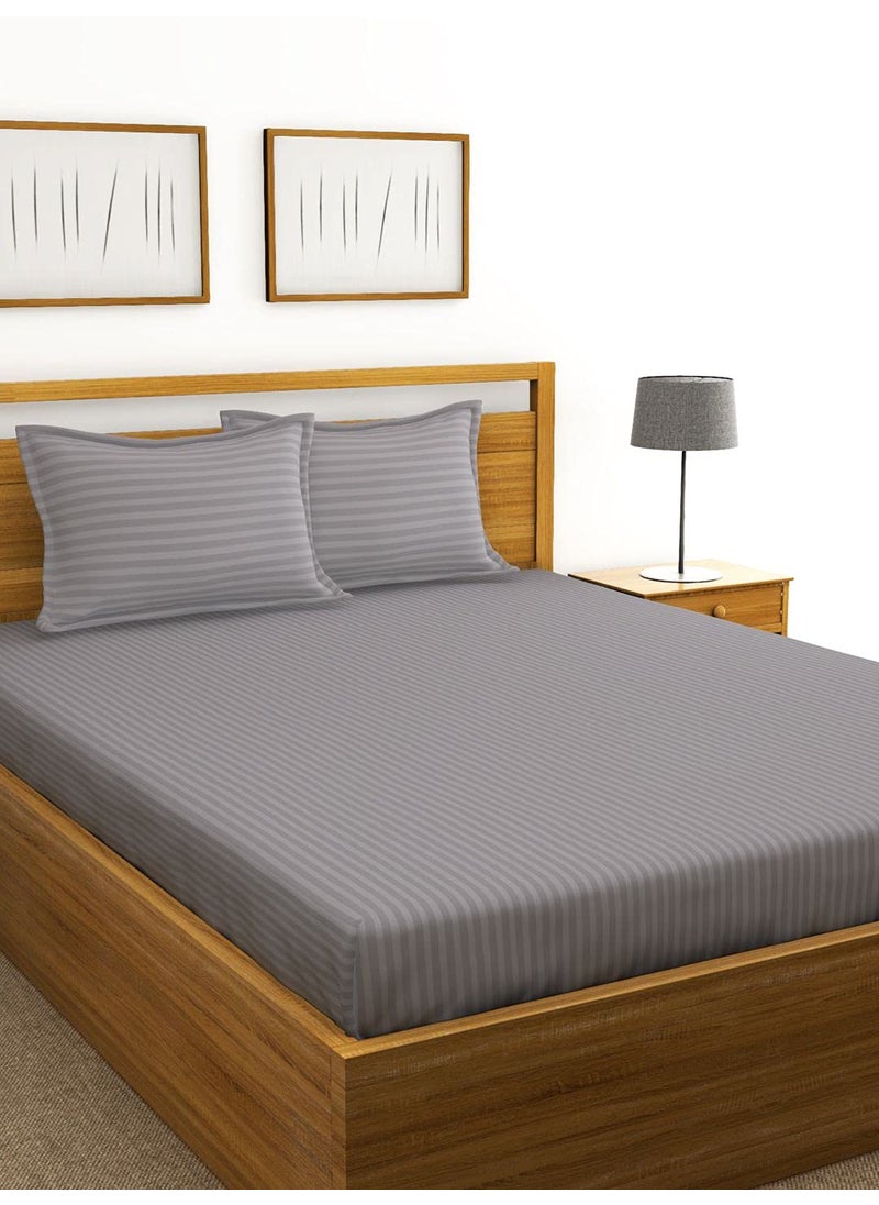Bianca BIANCA Super Soft 100% Egyptian Cotton Satin Stripe XL King Double Bedsheet with 2 Pillow Covers -3pc Set (Hilton) | 100% Super Soft Egyptian Cotton Satin Stripe | Stripe-Silver Grey  - Image 1