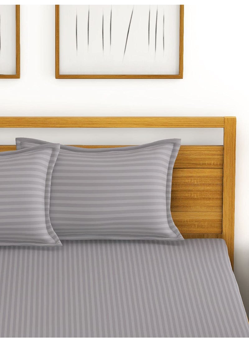 Bianca BIANCA Super Soft 100% Egyptian Cotton Satin Stripe XL King Double Bedsheet with 2 Pillow Covers -3pc Set (Hilton) | 100% Super Soft Egyptian Cotton Satin Stripe | Stripe-Silver Grey  - Image 4