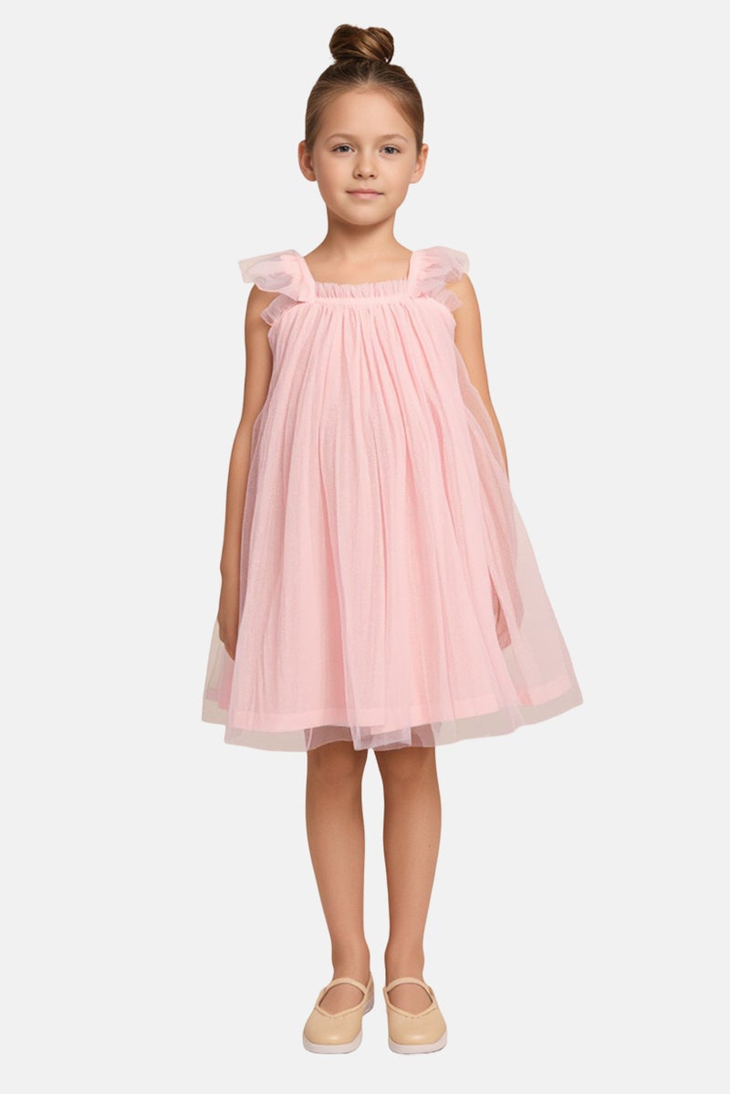 English Laundry Toddlers Girl Solid Mesh Casual Dress, Pink - Image 1