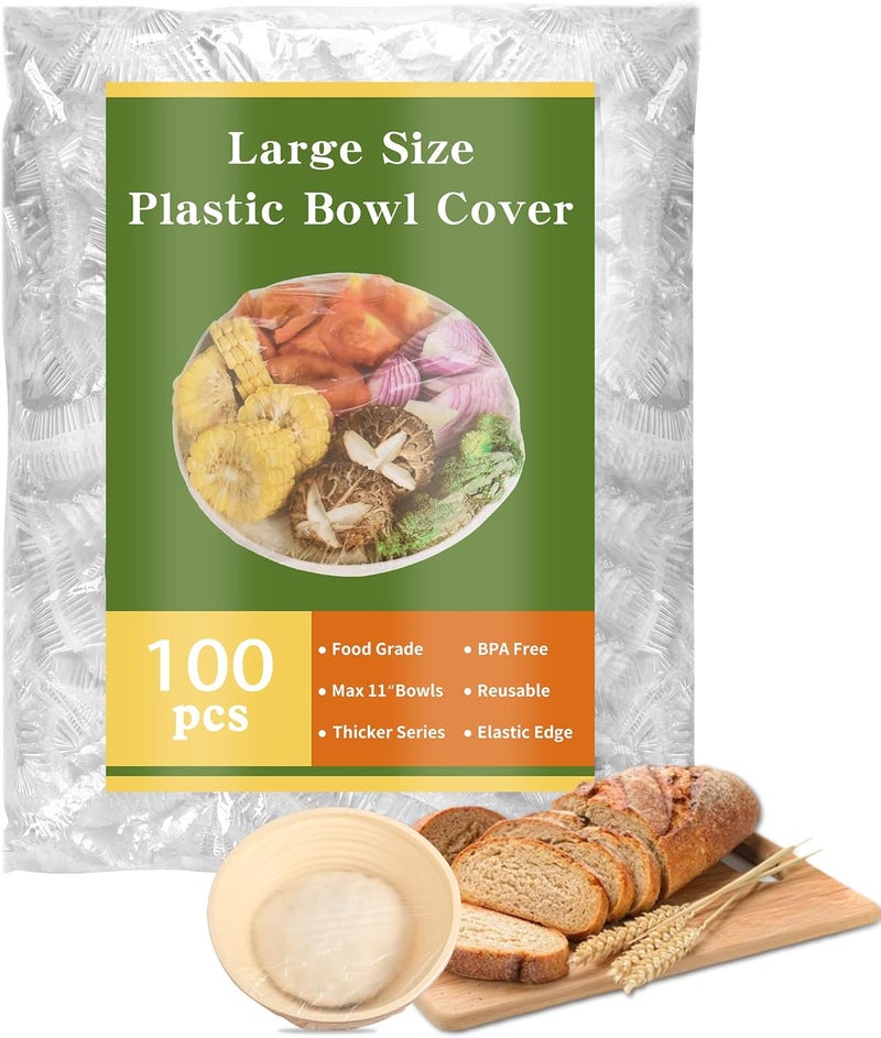 RXRRXR 100 Bowl Covers Shower Caps for Sourdough Bread Proofing Large Elastic Reusable Plastic Wrap for Food Storage Baking Rising Meal-Prep Fermentation BPA-Free Keep Food Fresh - Image 1