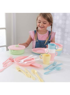 KidKraft KidKraft 27-Piece Pastel Cookware Set, Plastic Dishes and Utensils for Play Kitchens, Gift for Ages 18 mo+  - Image 2