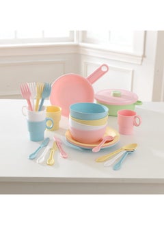 KidKraft KidKraft 27-Piece Pastel Cookware Set, Plastic Dishes and Utensils for Play Kitchens, Gift for Ages 18 mo+  - Image 3