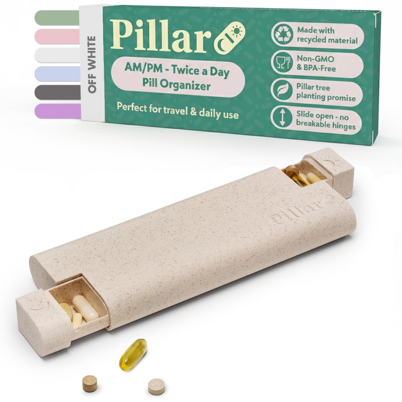 SEQUENCE Pillar Plus - Aesthetic 7 XL Day Pill Organizer | BPA-Free Wheat Straw Medicine Case | Pretty Travel & Home Tablet Vitamin Organizer | Cute Weekly Pill Box | Travel Medicine Organizer (Off White) - Image 1