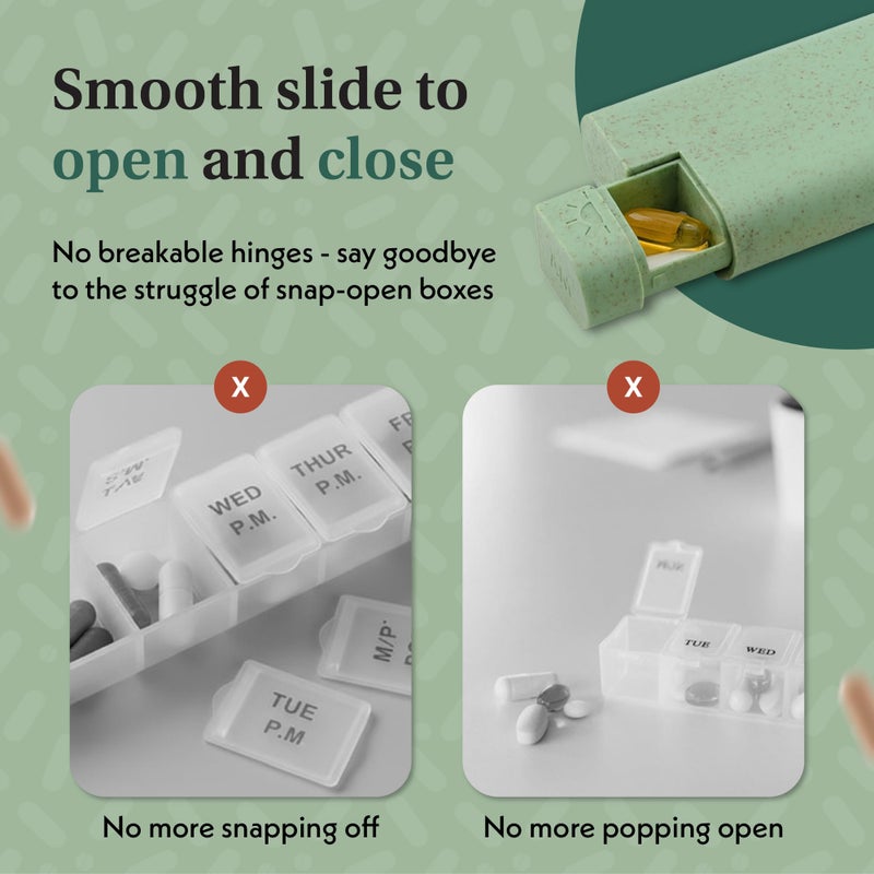 SEQUENCE Pillar Plus - Aesthetic 7 XL Day Pill Organizer | BPA-Free Wheat Straw Medicine Case | Pretty Travel & Home Tablet Vitamin Organizer | Cute Weekly Pill Box | Travel Medicine Organizer (Off White) - Image 4