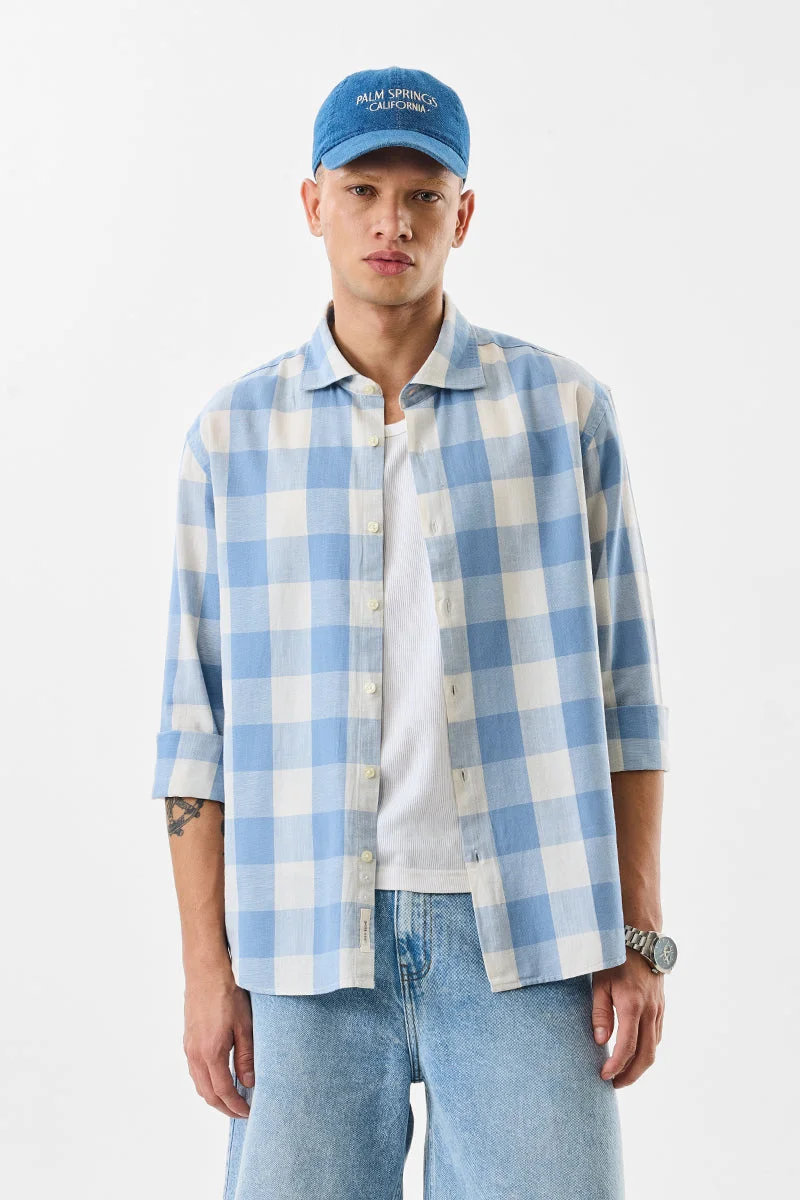 SNITCH Regular Fit Linen Blend Checks Shirt