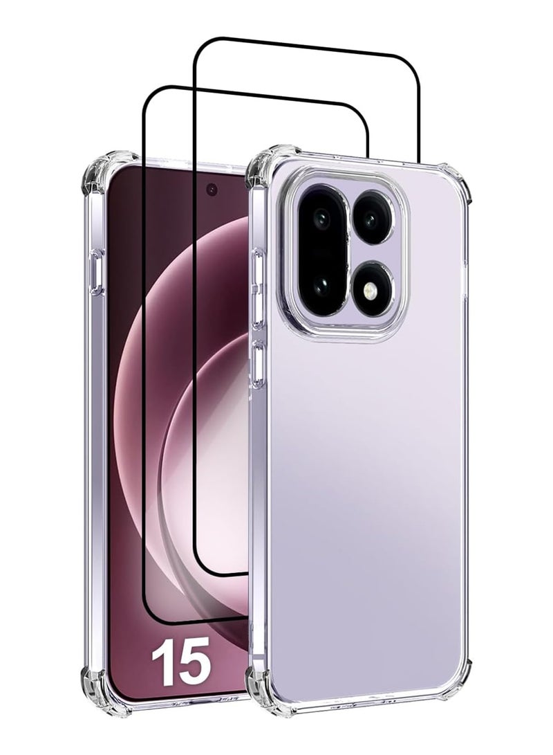Adando [1+2] Compatible With OnePlus 15 Case with Tempered Glass Screen Protector 2 Pieces, Bumper TPU Cover Airbag Corner Anti-Fall Flexible Phone Case (Clear) - Image 1
