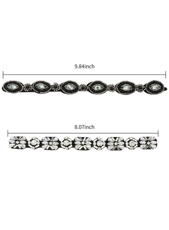Amariver 2 Pieces Rhinestone Beaded Elastic Headband，Fashion Headbands Handmade Hair Bands Hair Accessories for Lady Woman 20-25" Fits for Most (Style B) - Image 4