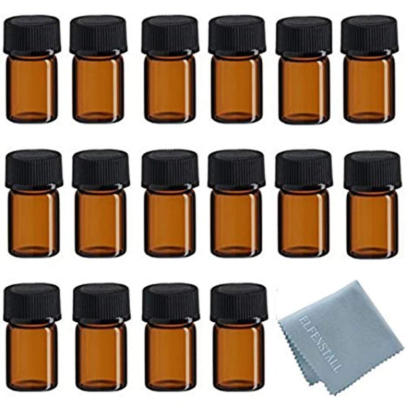 50Pcs 2ml Oil Bottles for Essential Oils (5/8 Dram) Amber Glass Vials Bottles, with Orifice Reducers and Black Caps