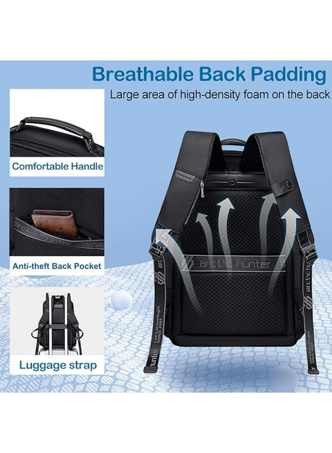 أركتيك هانتر حقيبة ظهر Arctic Hunter Business للرجال بسعة 20 لترًا، حقيبة ظهر متينة للكمبيوتر المحمول مصنوعة من البوليستر 1680D، مقاس 15.6 بوصة، حقيبة كمبيوتر محمول مبطنة مقاومة للماء والخدش، جيوب متعددة - Image 3