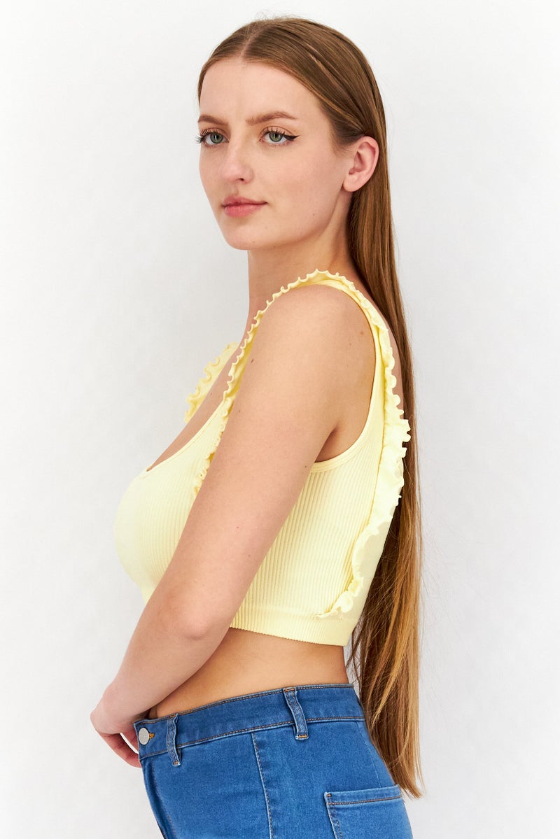 Sinsay بلوزة نسائية بدون أكمام بتصميم U، مزخرفة، صفراء - Image 4