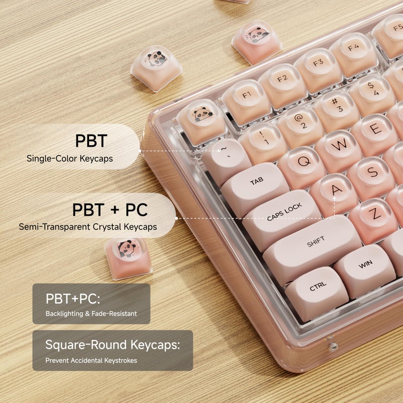 SEUNKWANG EWEADN Foundation PBT Keycaps, Jelly MOA Profile Keycap, 132 Keys Cute Custom Keycaps for Mechanical Keyboard with Cherry/Gateron MX Switches-Pink - Image 3