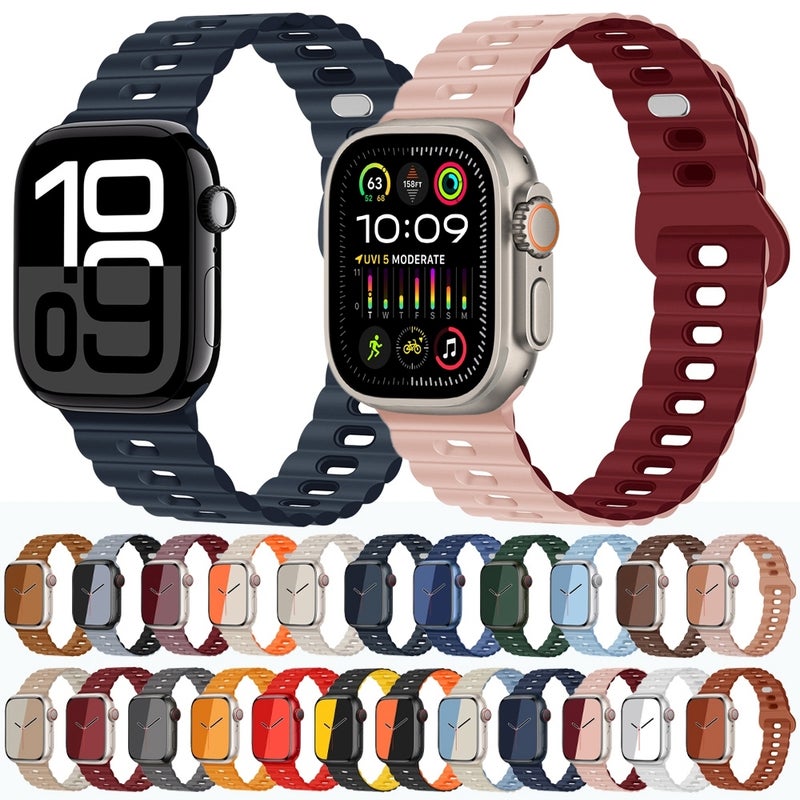 إيروريكس لساعة Apple Watch Series 7 مقاس 45 مم، سوار ساعة من السيليكون القابل للتنفس بمشبك عكسي (أسود وأصفر) - Image 2