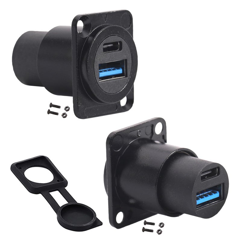 PENGLIN 2PCS Dual USB Panel Mount Adapter,USB-C 3.1 & USB 3.0 Female to Female Connector,USB A & Type C Feedthrough Bulkhead Socket for Car/Home/Industrial Use - Image 1