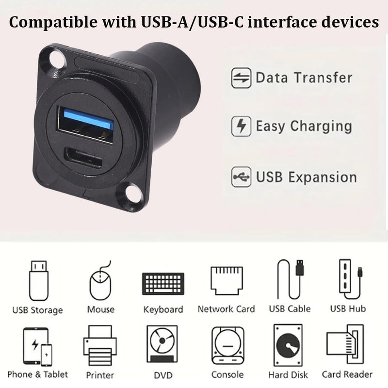 PENGLIN 2PCS Dual USB Panel Mount Adapter,USB-C 3.1 & USB 3.0 Female to Female Connector,USB A & Type C Feedthrough Bulkhead Socket for Car/Home/Industrial Use - Image 4