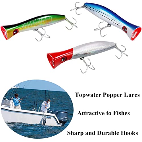 THKFISH Topwater GT Popper Fishing Lure - Saltwater Floating Tuna Lure With 3X Strong Hook for Surf Fishing - BlueLaser 1pc - Image 2