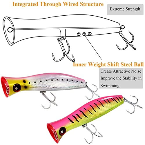 THKFISH Topwater GT Popper Fishing Lure - Saltwater Floating Tuna Lure With 3X Strong Hook for Surf Fishing - BlueLaser 1pc - Image 3