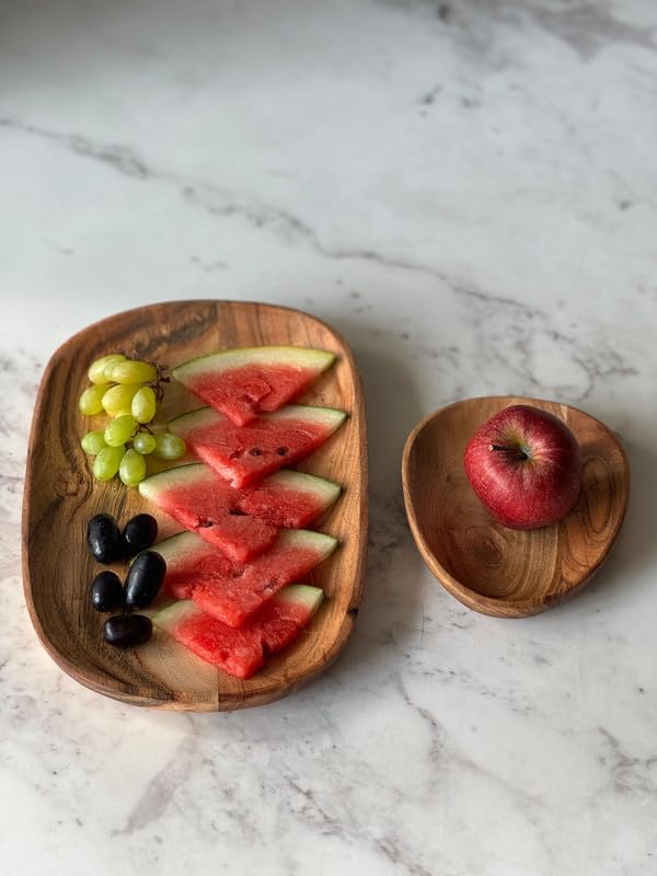 appeasy Wooden Square Tray for Serving Snacks | Handmade Acacia Wooden Platters Serving Tray | Wooden Decorative Platter (Pack of 2-Brown) - Image 2