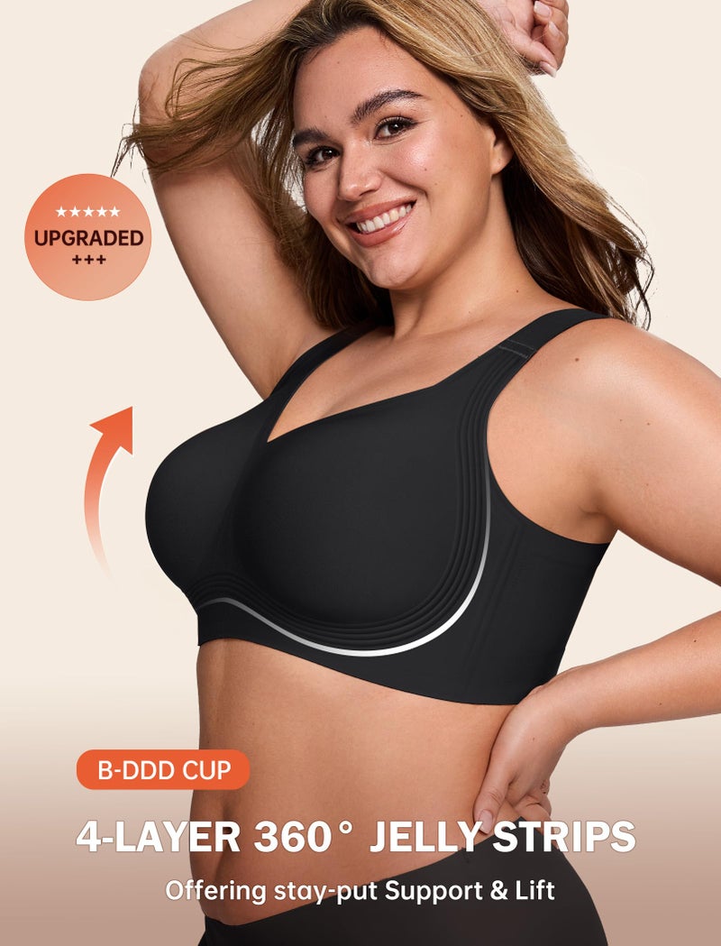 LetsJoli Jelly Bras for Women Supportive Wireless Push Up Bra Full Coverage No Underwire Seamless Plus Size for Older Womenï¼ˆBlack,S - Image 2