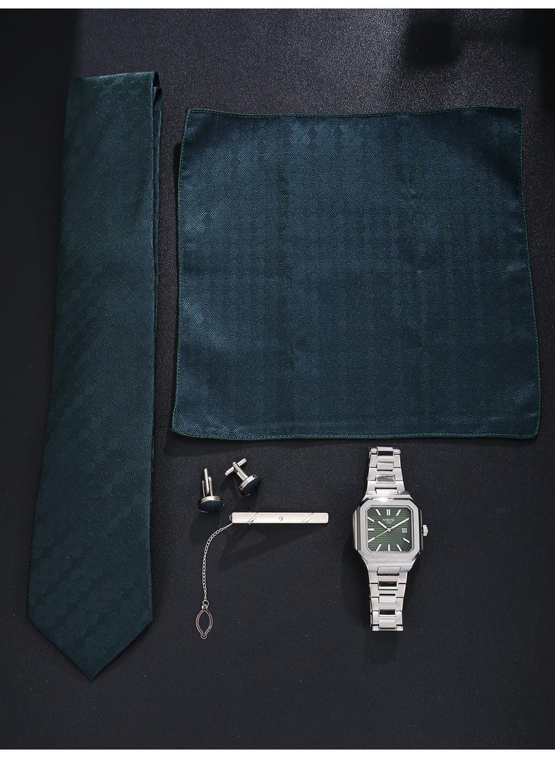 Men's Business Style Alloy Green Watch Set, Paired with Exquisite Quality Tie, Elite Match Selection, Suitable as a Holiday Birthday Gift for Fathers, Partners, Brothers, and Friends - Image 2