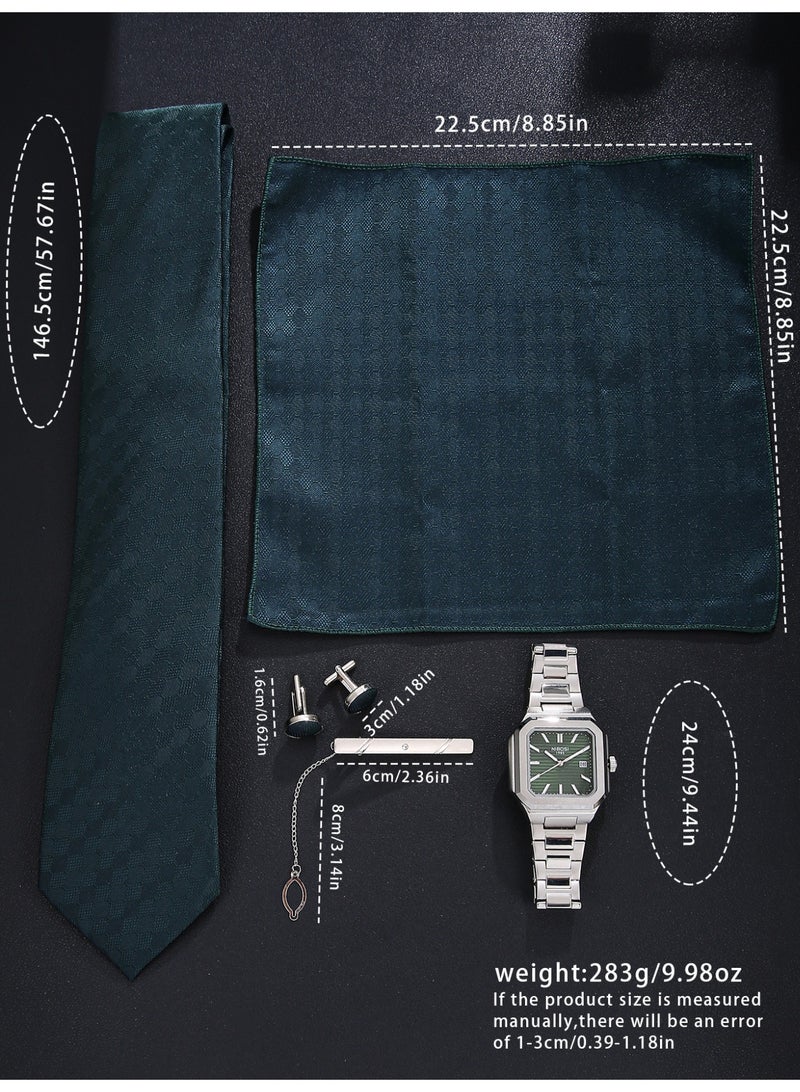 Men's Business Style Alloy Green Watch Set, Paired with Exquisite Quality Tie, Elite Match Selection, Suitable as a Holiday Birthday Gift for Fathers, Partners, Brothers, and Friends - Image 3