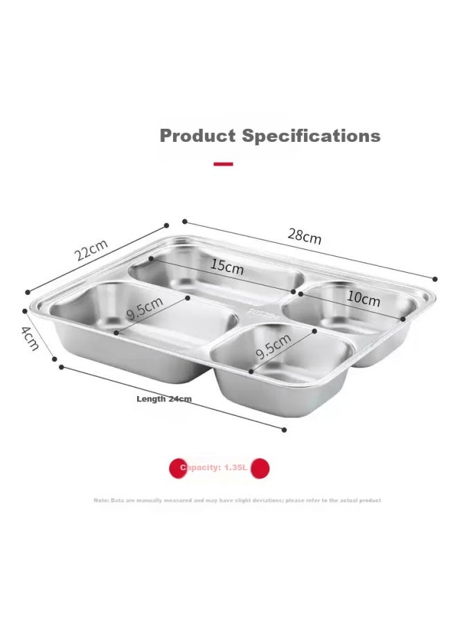 Mengting 304 Stainless Steel Deepened Thickened Four-compartment Dining Plate School Canteen Lunch Box Fast Food Tray - Image 1