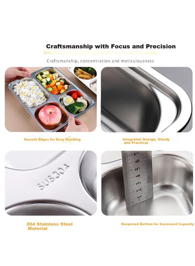 Mengting 304 Stainless Steel Deepened Thickened Four-compartment Dining Plate School Canteen Lunch Box Fast Food Tray - Image 2