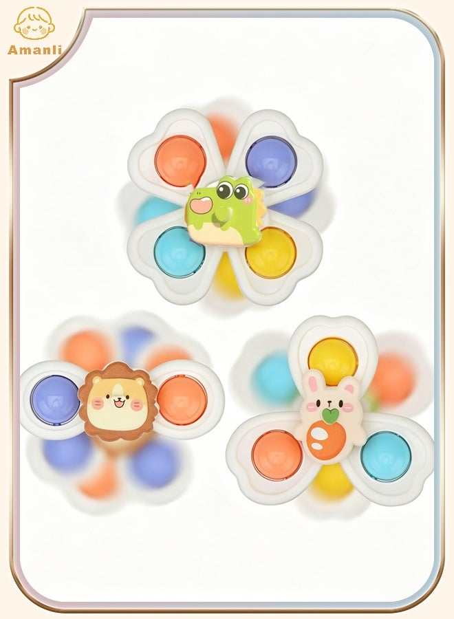 Amanli 3 Suction Cup Rotating Toys, Decompression Rotating Toys, Essential Items, Children 1-3 Years Old Rotating Toys, Toys, Bathtub Toys, Sensory Toys, Early Education Toys（Multicolour） - Image 1