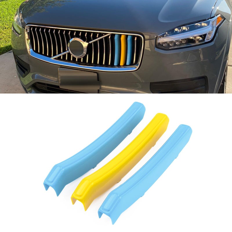 x xotic tech Sweden Flag Color Tri Grille Insert Trims Strips Front Center Kidney Grilles Compatible with Volvo XC90 LCI 2nd Gen 2020up