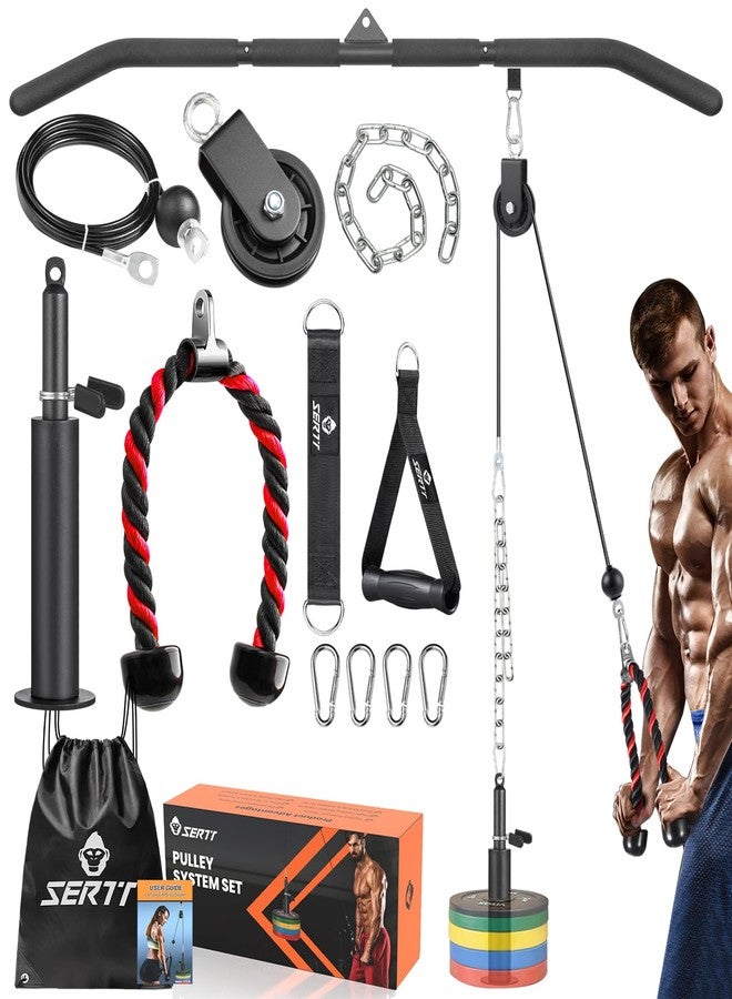SERTT Gym Cable Pull System Rack Rack Pulley Accessories with LAT 2-in-1 Pull Up Bar and Improved Load Pin, Weight Lifting System for Triceps, Biceps, Back - Image 1