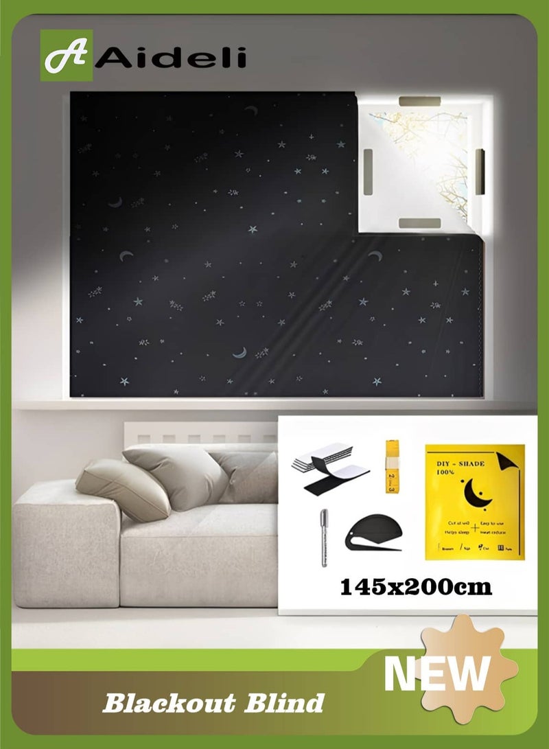 Aideli Blackout Blind 145x200cm - 420D Trimmable Portable Blackout with Starry Sky | No Drill Stick-On for Any Window - Image 1