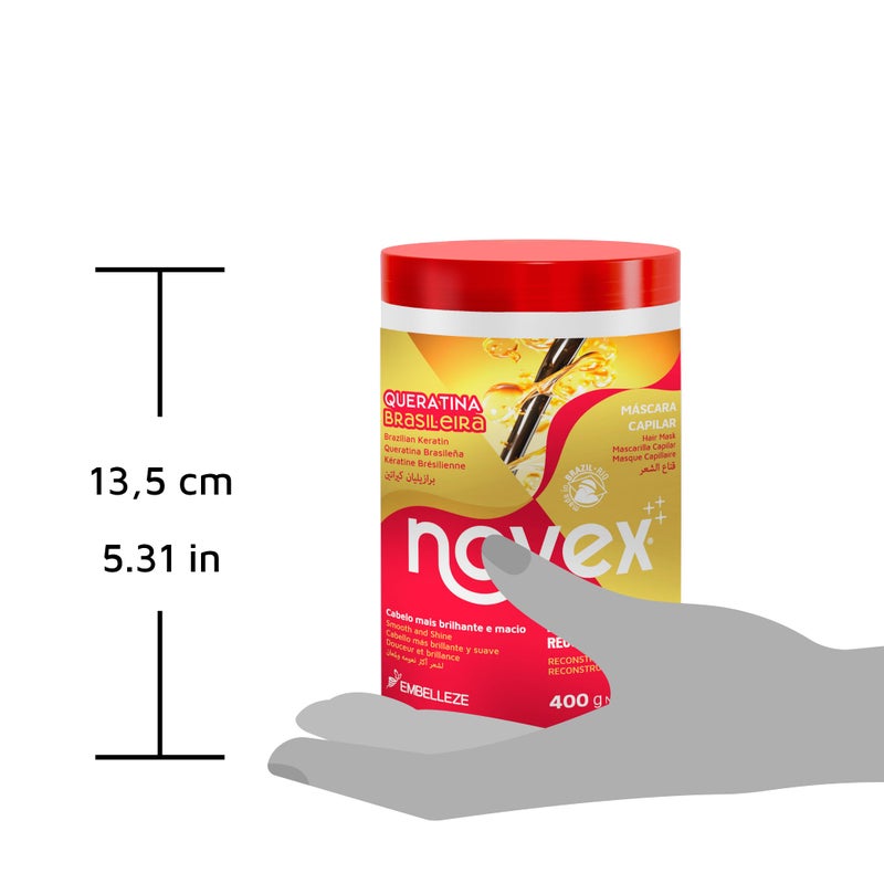 NOVEX قناع شعر كيراتين برازيلي من نوفكس، 14 أونصة - كيراتين إعادة بناء، التحكم في التجاعيد وإصلاح الأضرار - Image 4