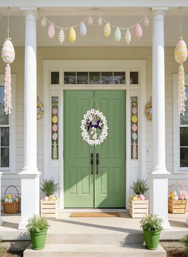 SNILOAW He is Risen Door Wreath with Cross Lily Wreath Easter Front Door Sign Religious Easter Wreaths Decor for Church Holy Week Christian Decorations - Image 4