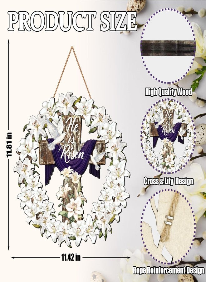 SNILOAW He is Risen Door Wreath with Cross Lily Wreath Easter Front Door Sign Religious Easter Wreaths Decor for Church Holy Week Christian Decorations - Image 2