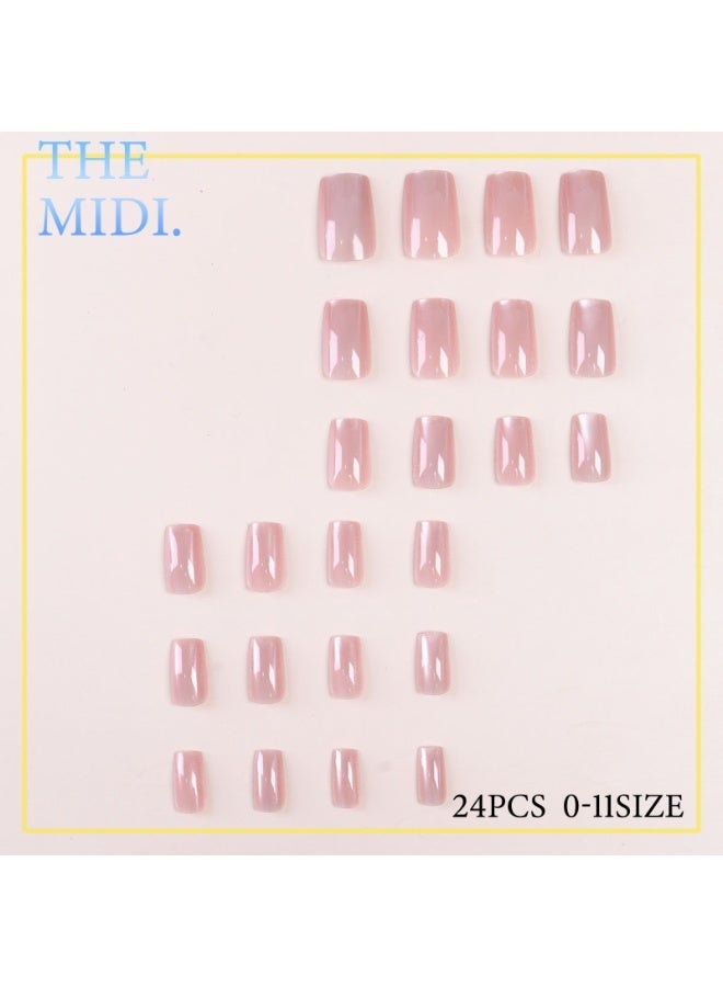 THEMIDI. Pink Cat Eye Press On Nails Short Square Shape Glossy Artificial Nails Set Full Cover Fake Nails Reusable Stick On Nails Soft Gel Acrylic Alternative Nail Kit Elegant Minimalist Nails For Women Daily Wear Office Wedding Eid Party Salon Style Long Lasting Damage Free Nails - Image 3