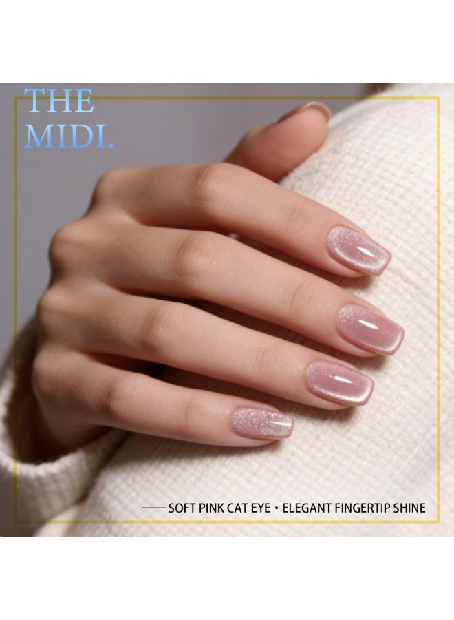 THEMIDI. Pink Cat Eye Press On Nails Short Square Shape Glossy Artificial Nails Set Full Cover Fake Nails Reusable Stick On Nails Soft Gel Acrylic Alternative Nail Kit Elegant Minimalist Nails For Women Daily Wear Office Wedding Eid Party Salon Style Long Lasting Damage Free Nails - Image 2