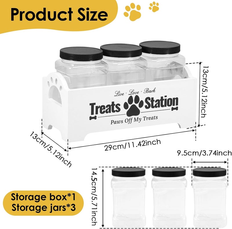 Dandelionsky Dog Treat Container with 3 Dog Treat Jars, Cute Wooden Farmhouse Style Pet Food Storage Organizer (White-3 Jar, Wooden Box: 29x13x13cm, Jar: 14.5x9.5cm) - Image 2